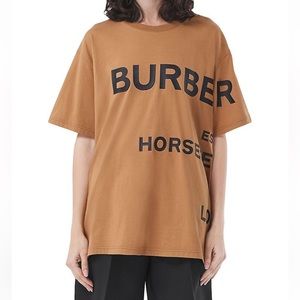 NWT Burberry Camel Carrick Printed Cotton Logo Tee- Size S